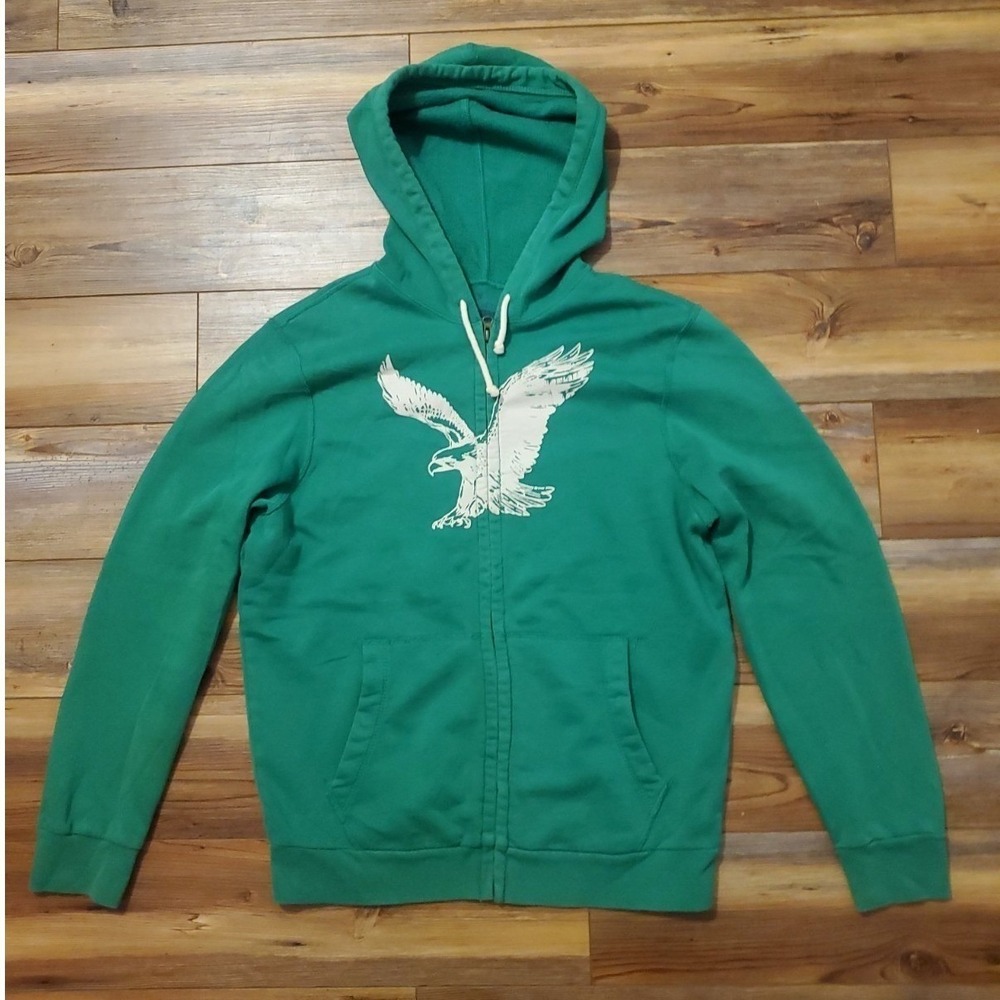 American Eagle Outfitters Mens Green Full Zip Hoodie Eagle Logo Large 6551787707